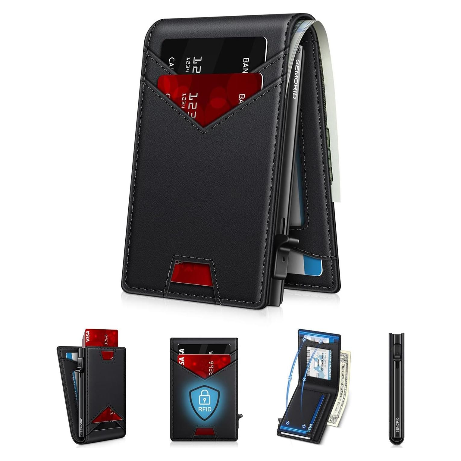 Billetera delgada SEMORID para hombres con bloqueo RFID
