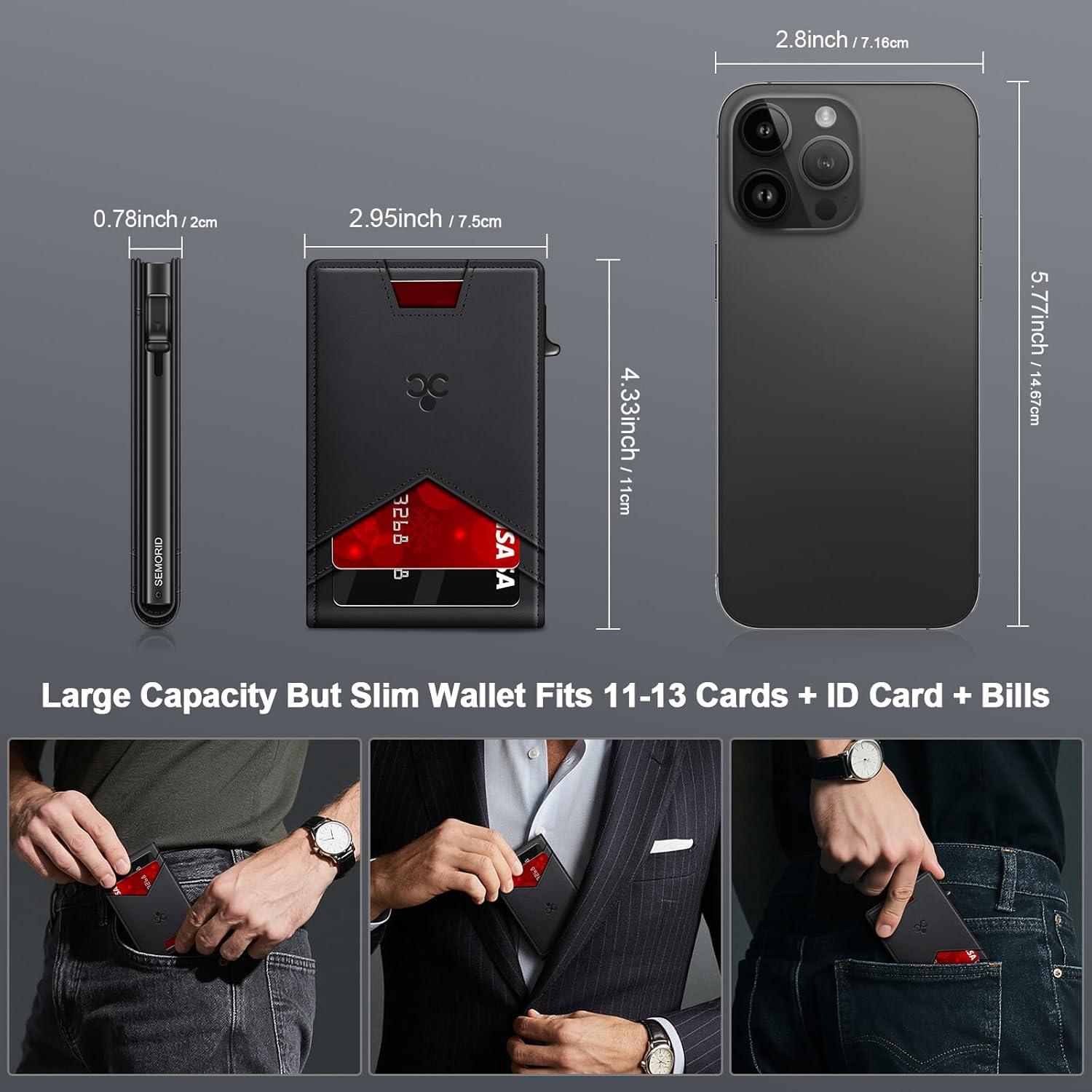 Billetera delgada SEMORID para hombres con bloqueo RFID