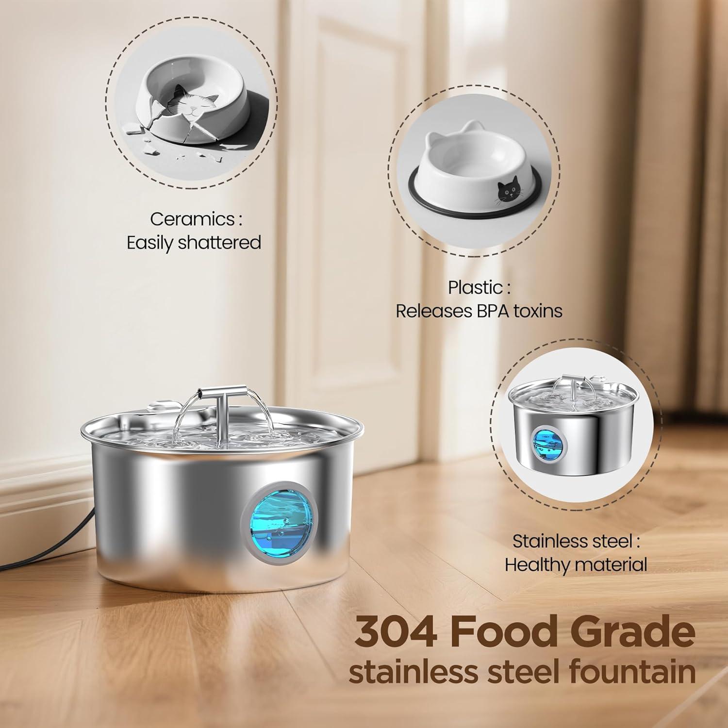 Fuente de Agua para Gatos UMOCUOY 2.6L Acero Inoxidable