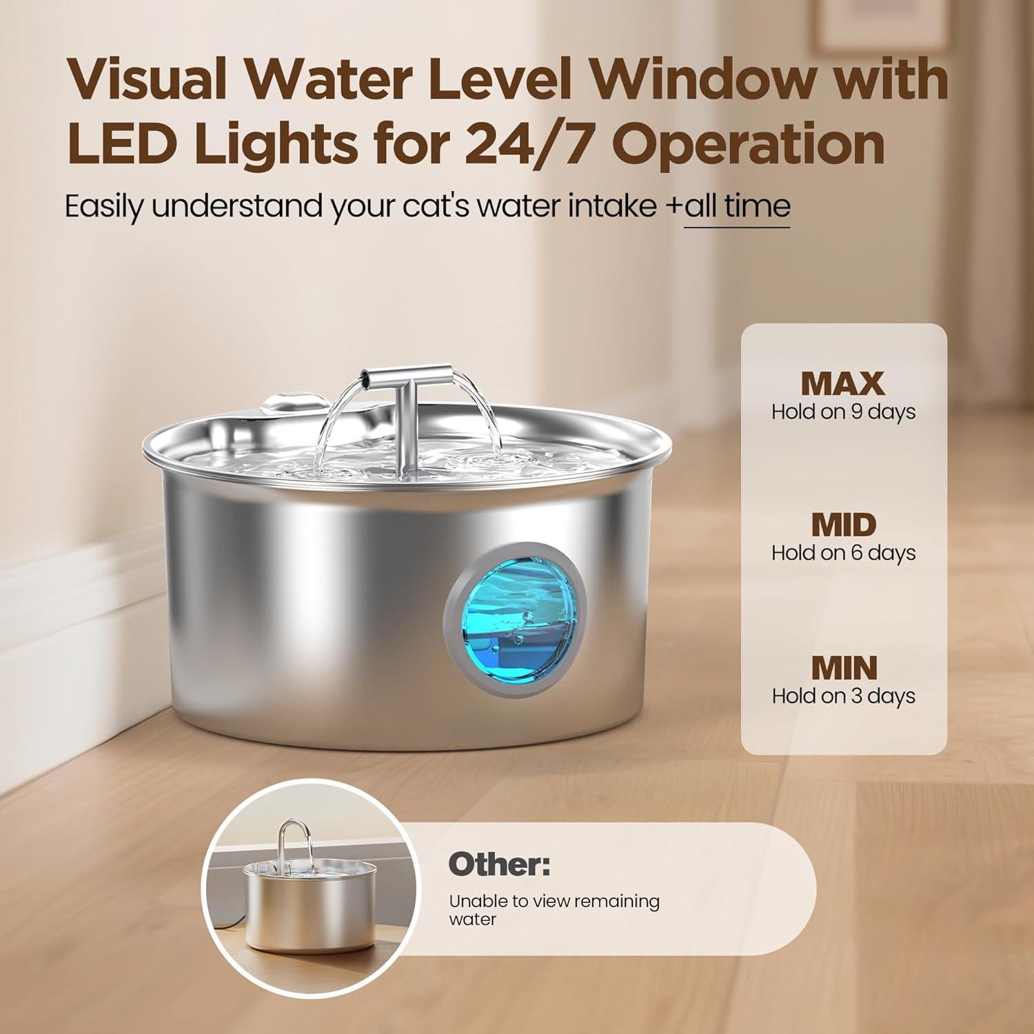 Fuente de Agua para Gatos UMOCUOY 2.6L Acero Inoxidable