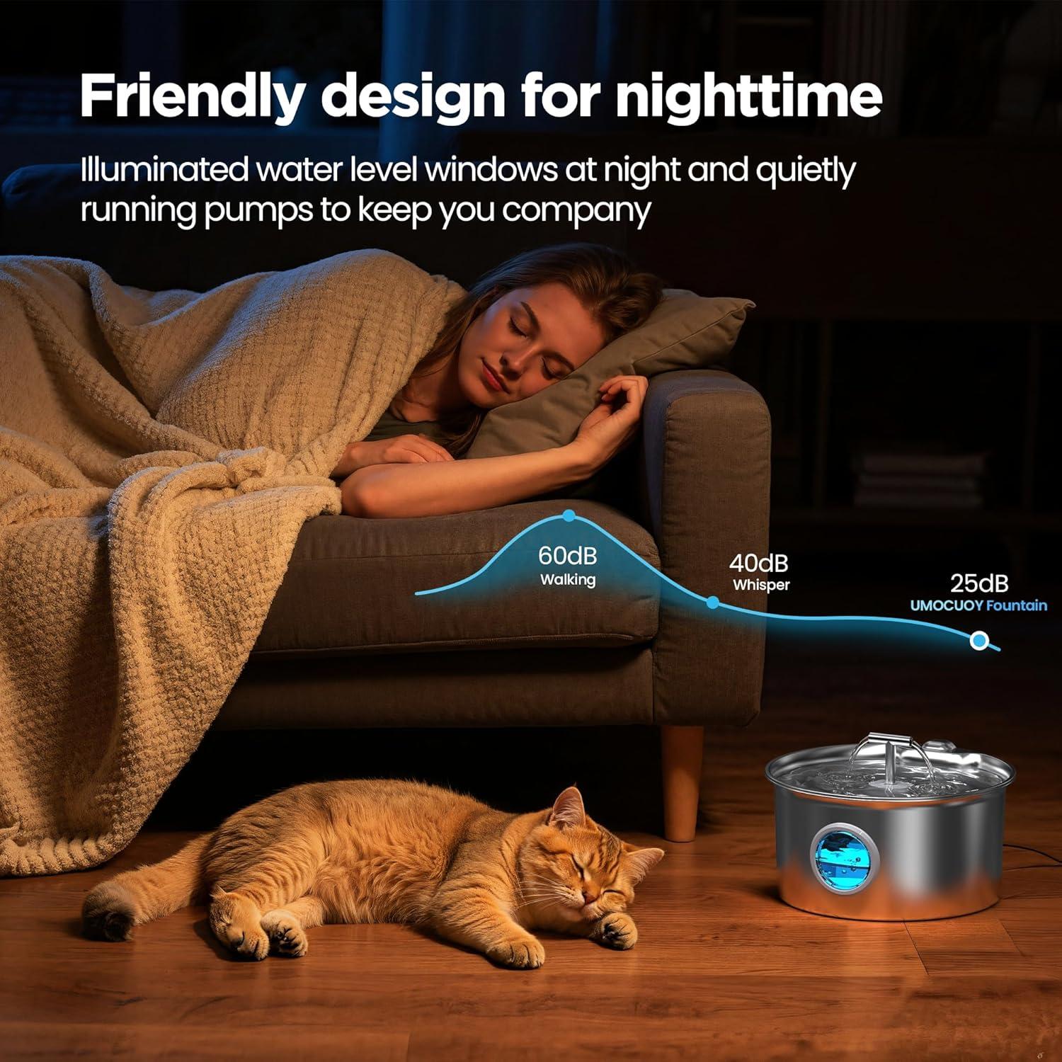 Fuente de Agua para Gatos UMOCUOY 2.6L Acero Inoxidable