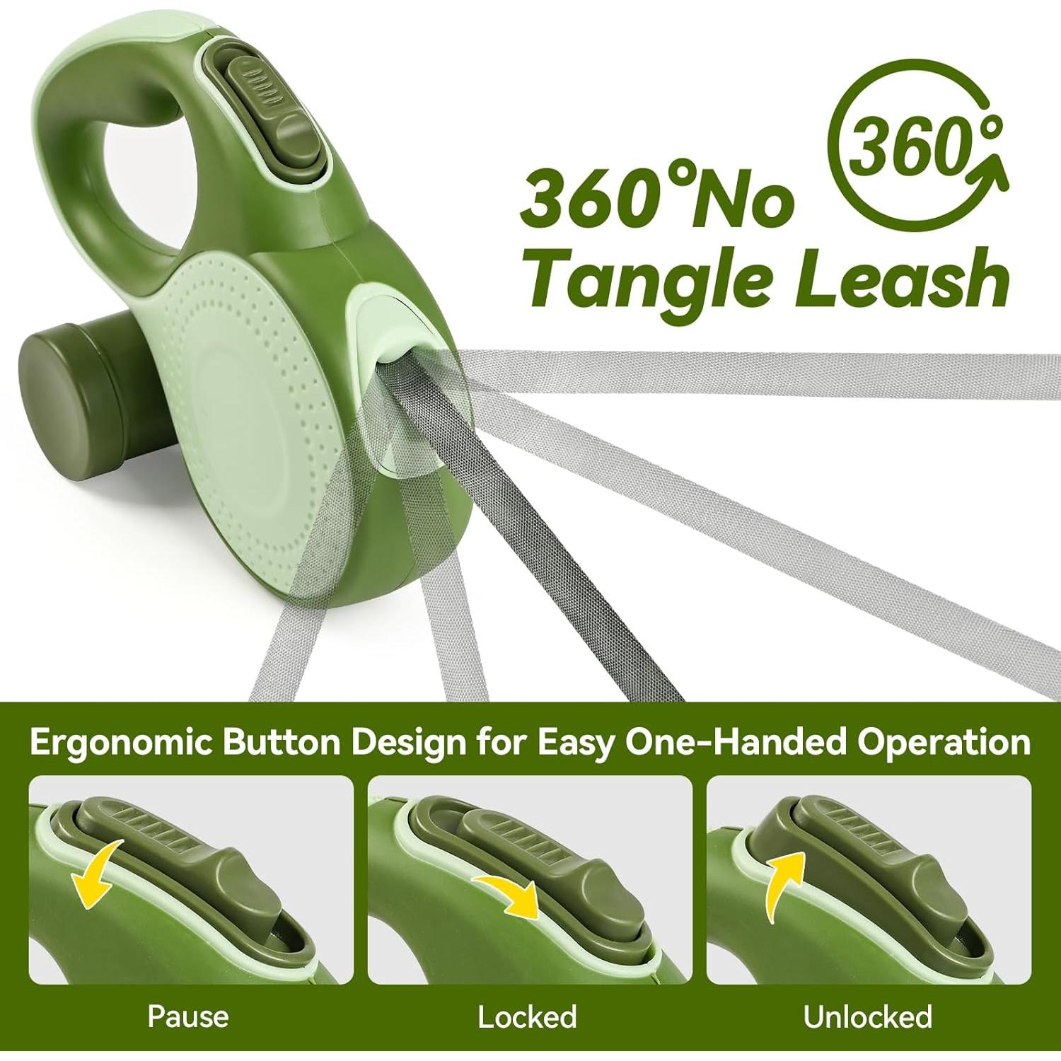 Correa Retráctil ODRIEW 4.88m para Perros hasta 34kg Verde