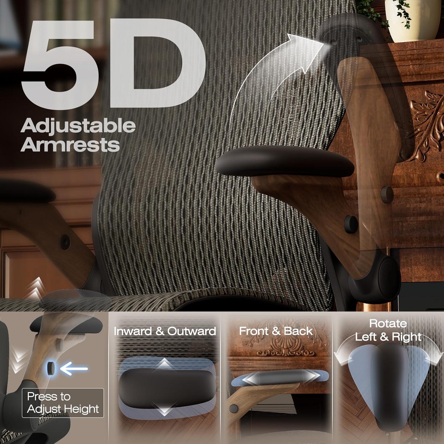 ELABEST X100 Ergonomic Office Chair with Footrest, Big and Tall Home Desk Chair with 5D Flip-Up Arms, Adjustable 3D Lumbar Support,High Back Rolling Computer Chair, Swivel Mesh Chairs (Coffee Break)