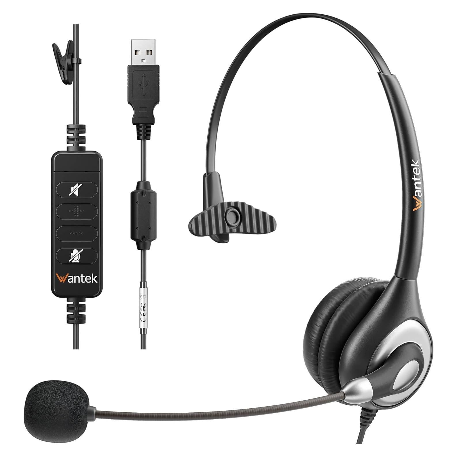 Auriculares USB Wantek UC600 con micrófono y cancelación de ruido