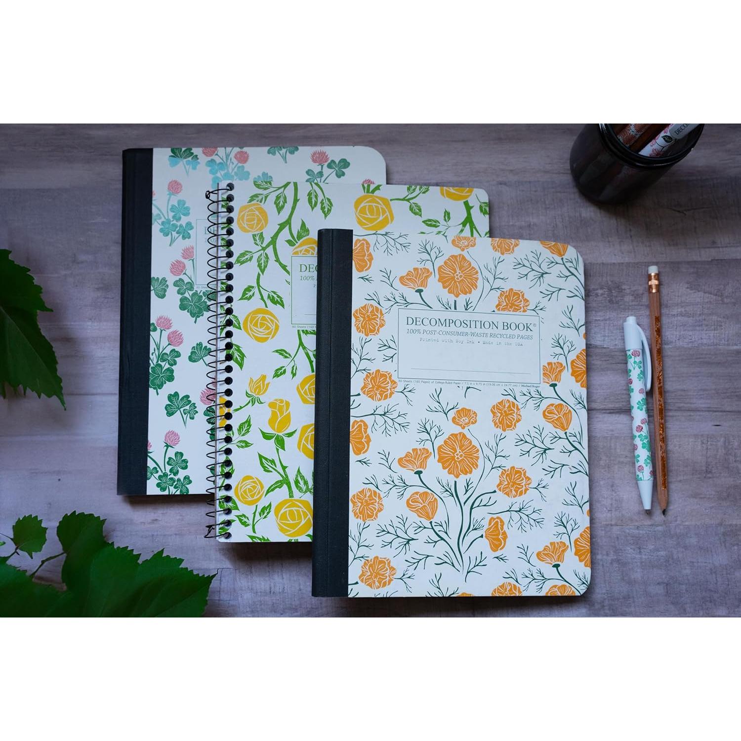 Paquete de 3 Cuadernos Decomposition Florales 24.8x19.1cm Rayados