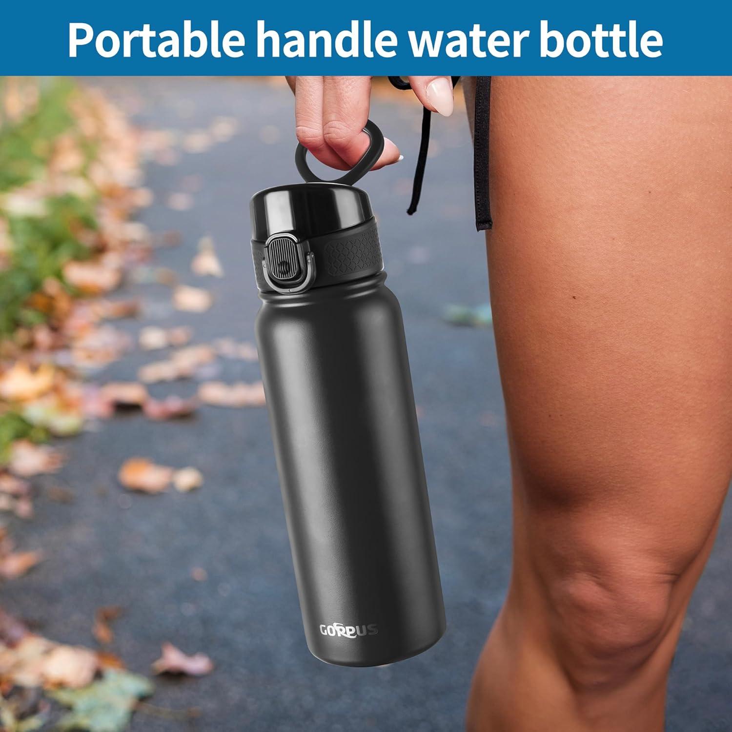 Botella de Agua Aislada GOPPUS 600ML Acero Inoxidable Negra