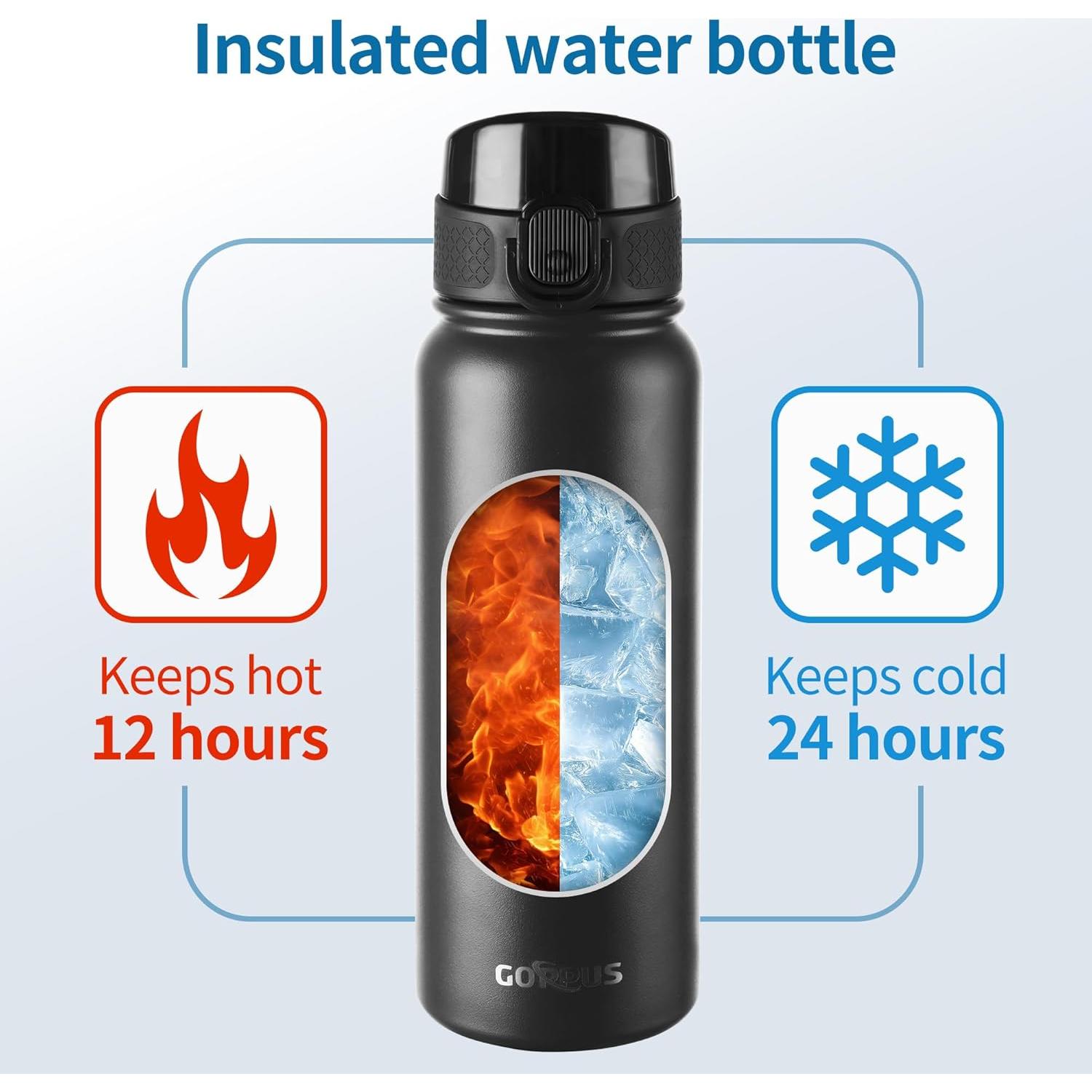 Botella de Agua Aislada GOPPUS 600ML Acero Inoxidable Negra