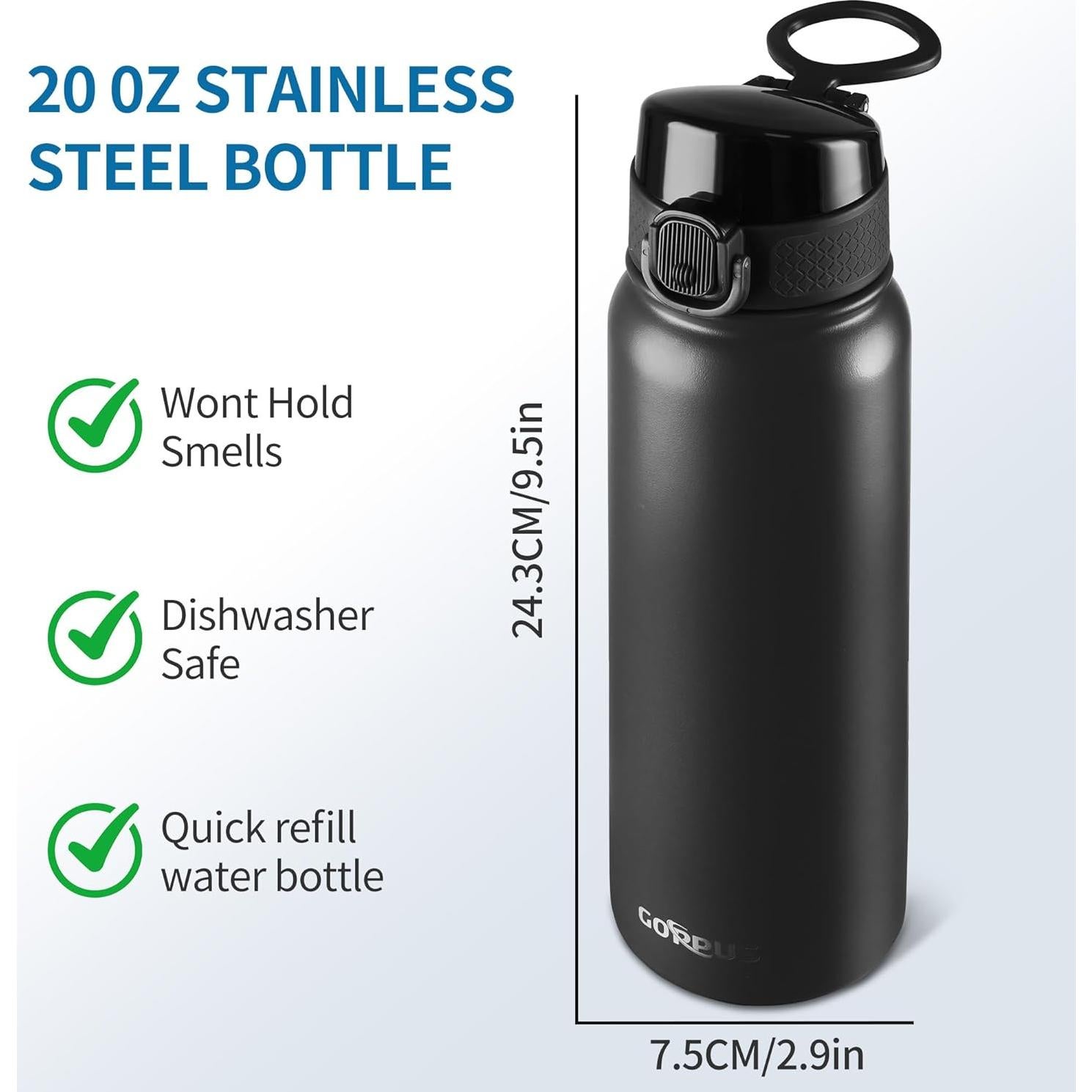 Botella de Agua Aislada GOPPUS 600ML Acero Inoxidable Negra