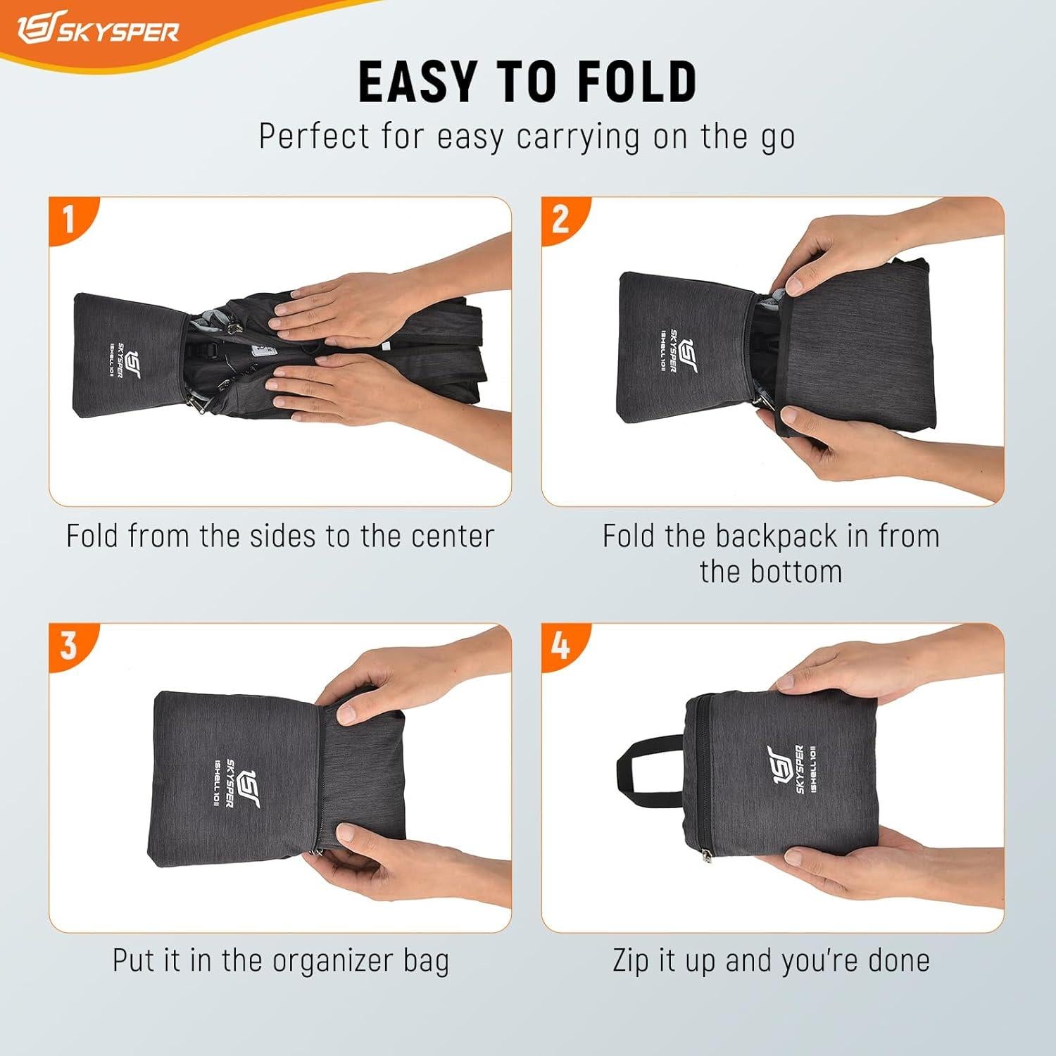 Mochila de Senderismo Plegable SKYSPER 10L Unisex Negra