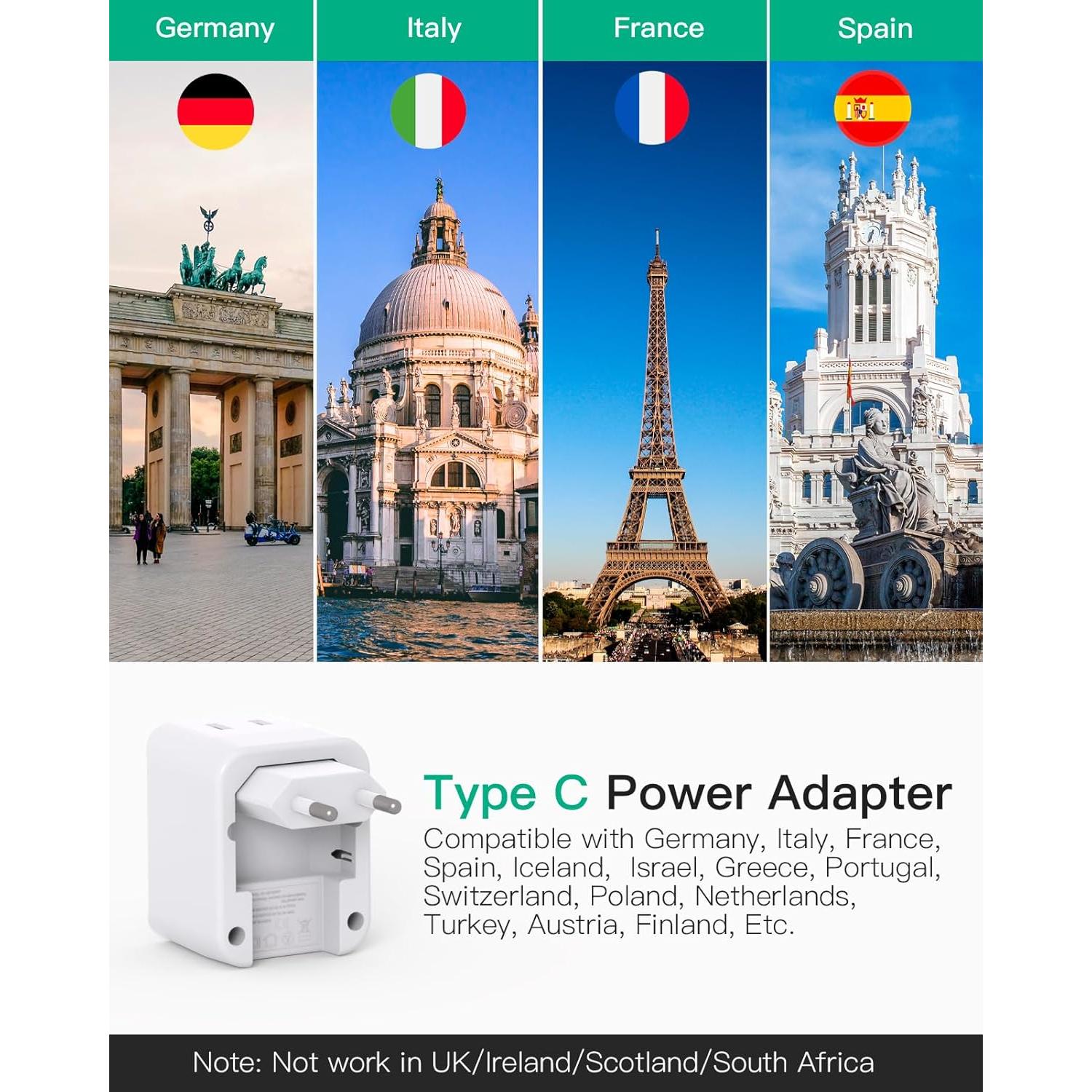 Adaptador de Enchufe de Viaje MIFASOPOWER Tipo C 5 en 1