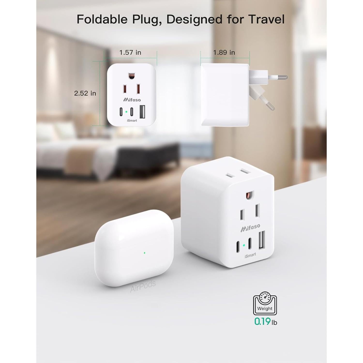 Adaptador de Enchufe de Viaje MIFASOPOWER Tipo C 5 en 1