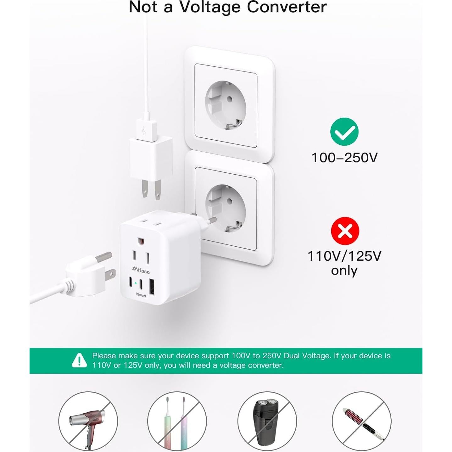 Adaptador de Enchufe de Viaje MIFASOPOWER Tipo C 5 en 1