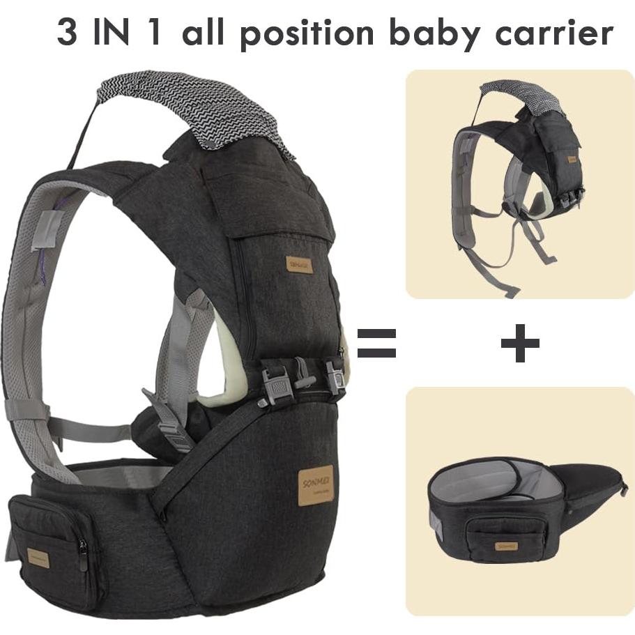 Portabebés Ergonómico Gris Oscuro, 360° Ajustable, 0-15 kg
