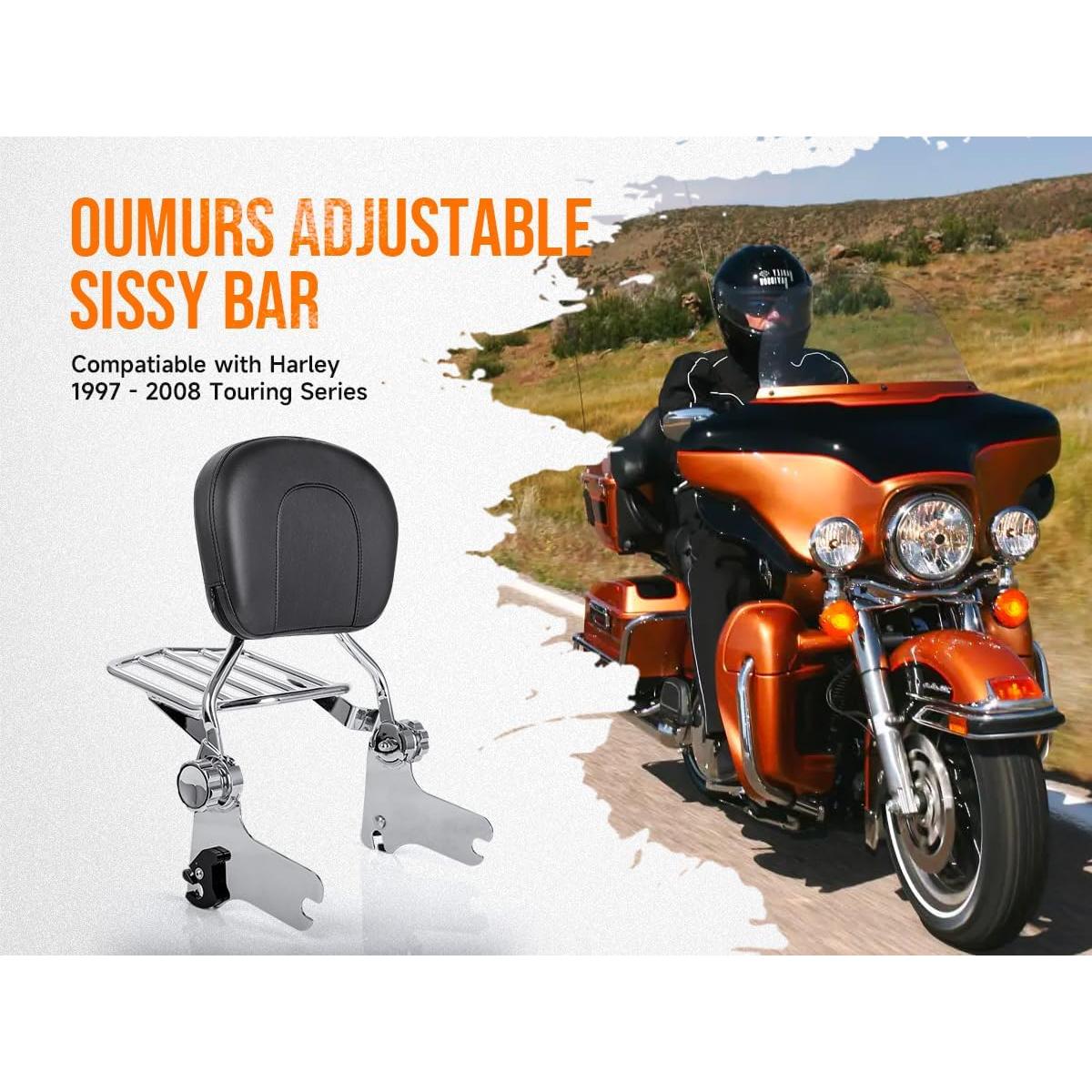 Respaldo Sissy Bar Ajustable Oumurs para Harley Touring 1997-2008