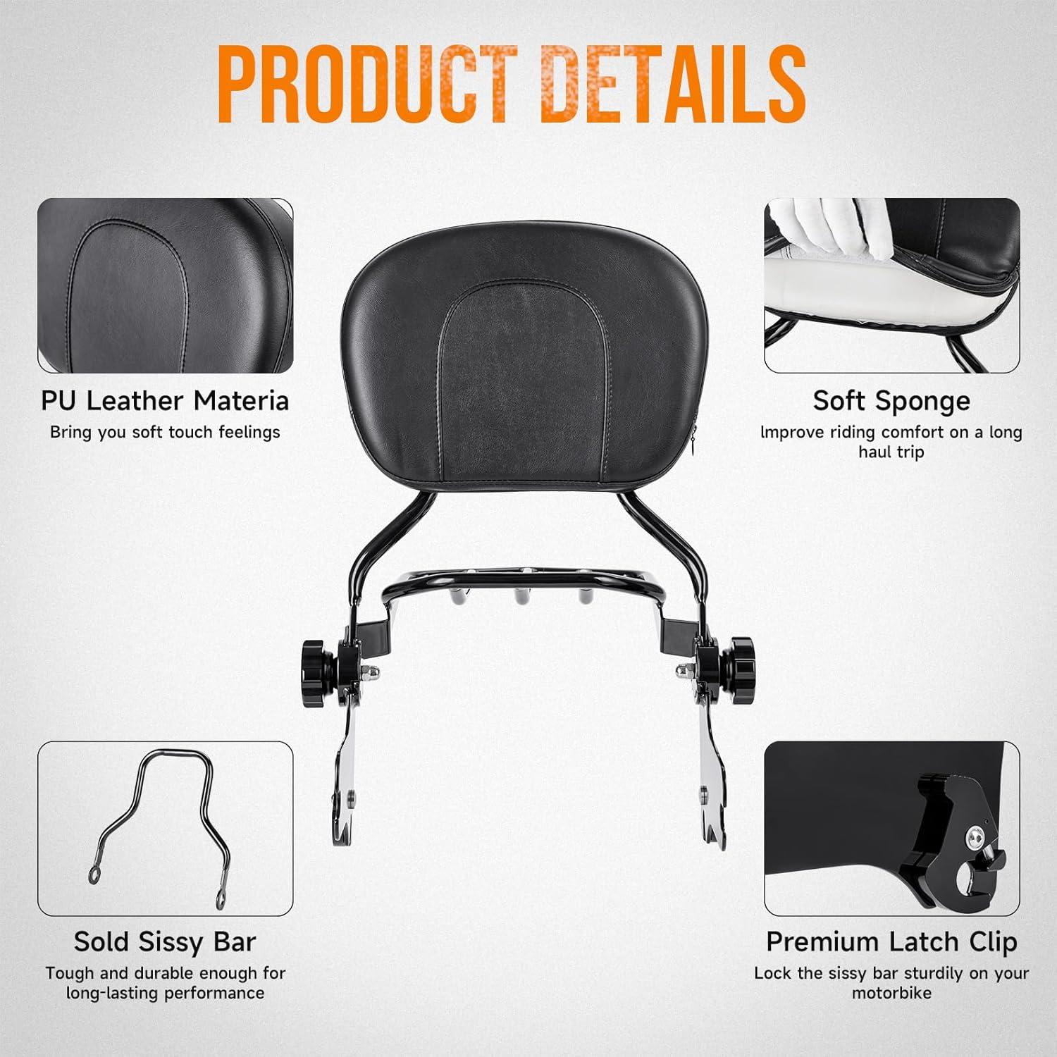 Respaldo Sissy Bar Ajustable Oumurs para Harley Touring 1997-2008