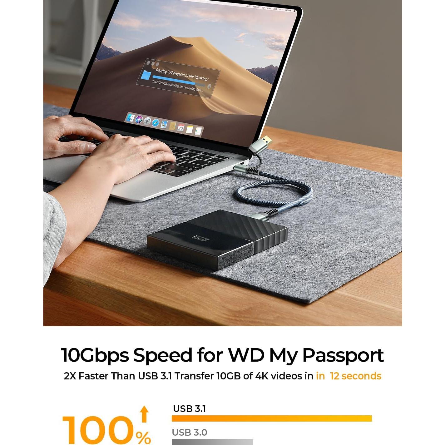 Cable de Disco Duro Externo AINOPE Micro B a USB C 45.72 cm