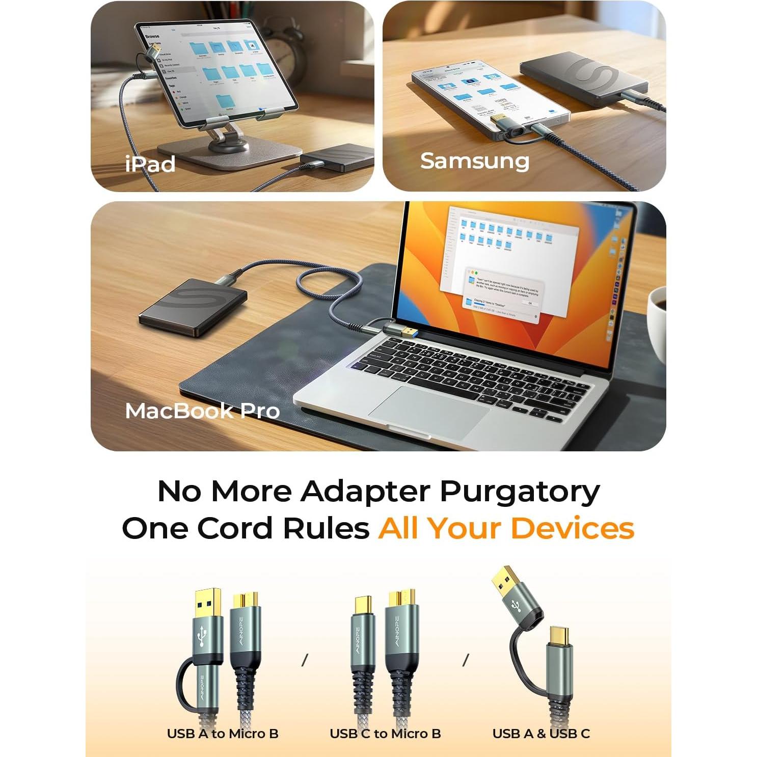Cable de Disco Duro Externo AINOPE Micro B a USB C 45.72 cm