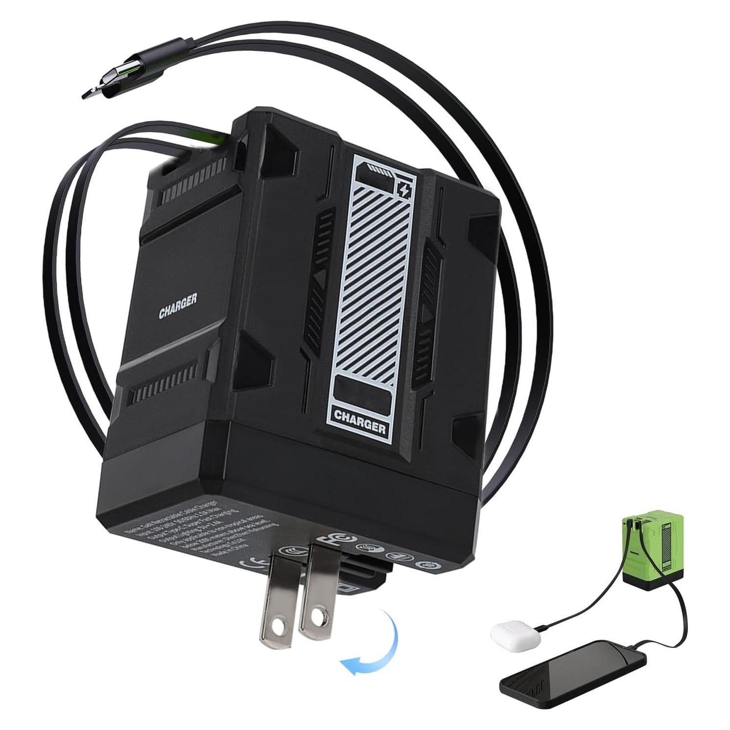 Cargador 2 en 1 GaN 120W W&O Plegable Negro