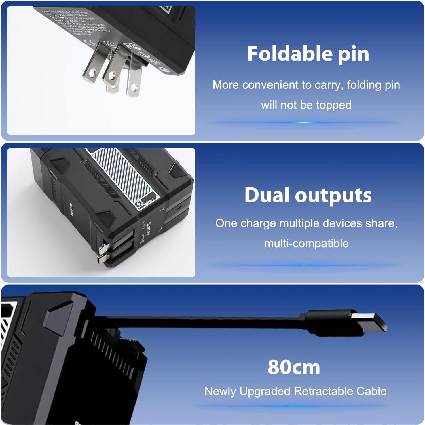 Cargador 2 en 1 GaN 120W W&O Plegable Negro