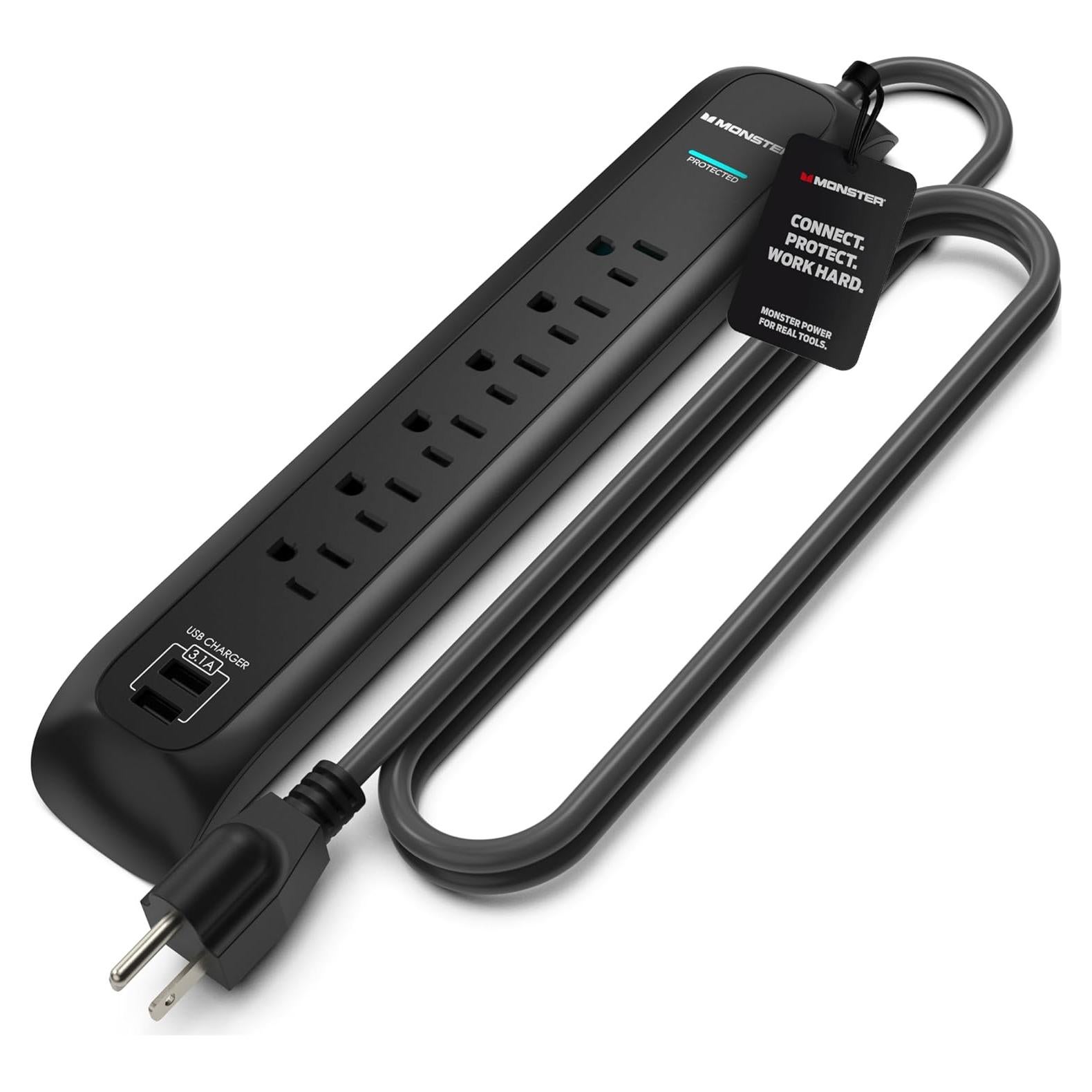 Protector de Sobretensión Monster Power 1200 Julios 6 Salidas 2 USB