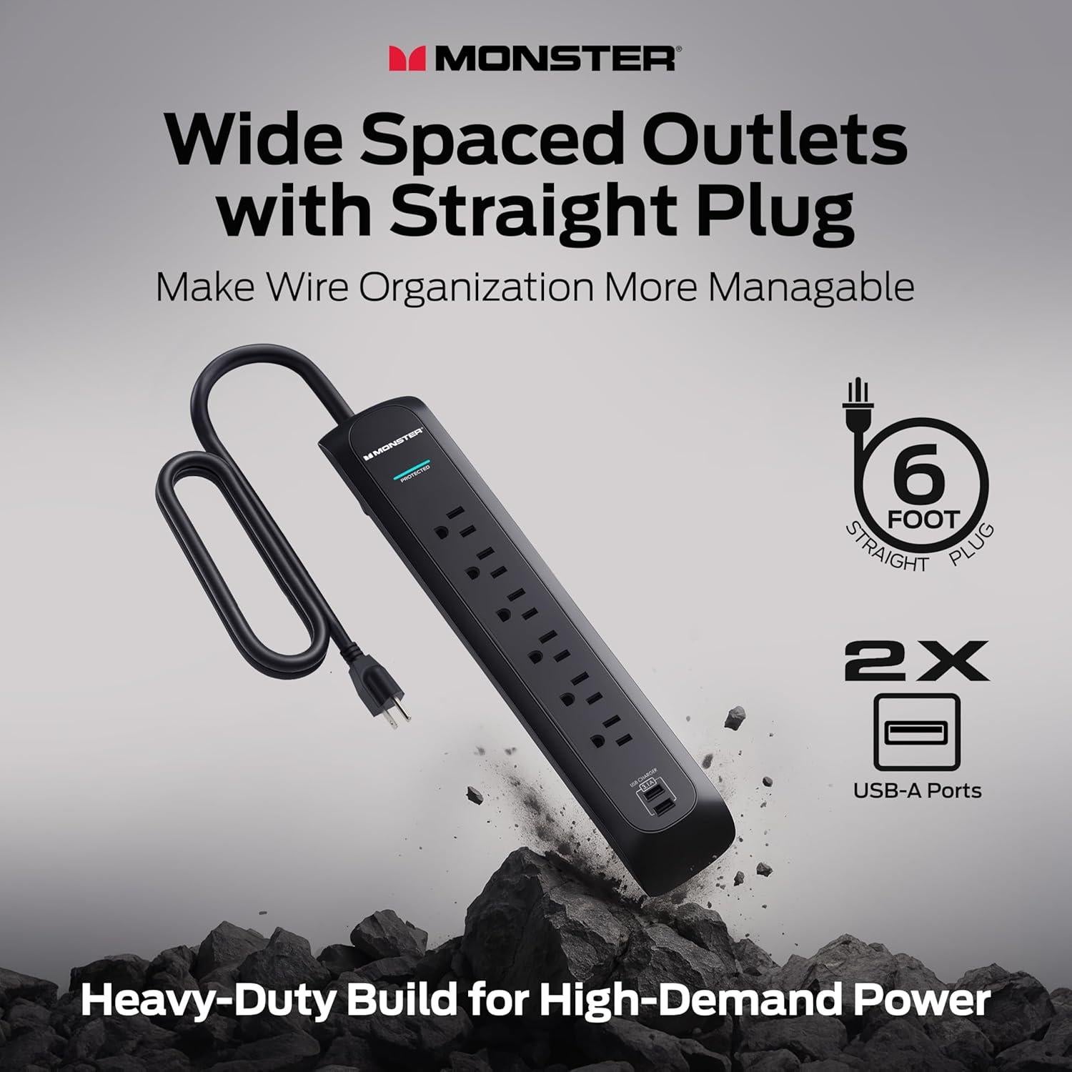 Protector de Sobretensión Monster Power 1200 Julios 6 Salidas 2 USB