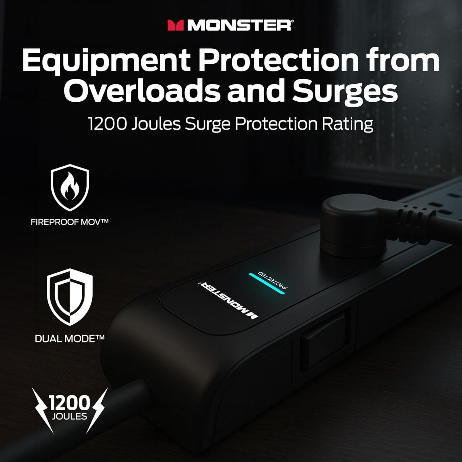 Protector de Sobretensión Monster Power 1200 Julios 6 Salidas 2 USB