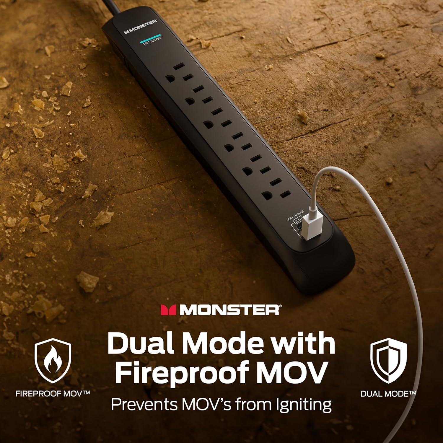 Protector de Sobretensión Monster Power 1200 Julios 6 Salidas 2 USB