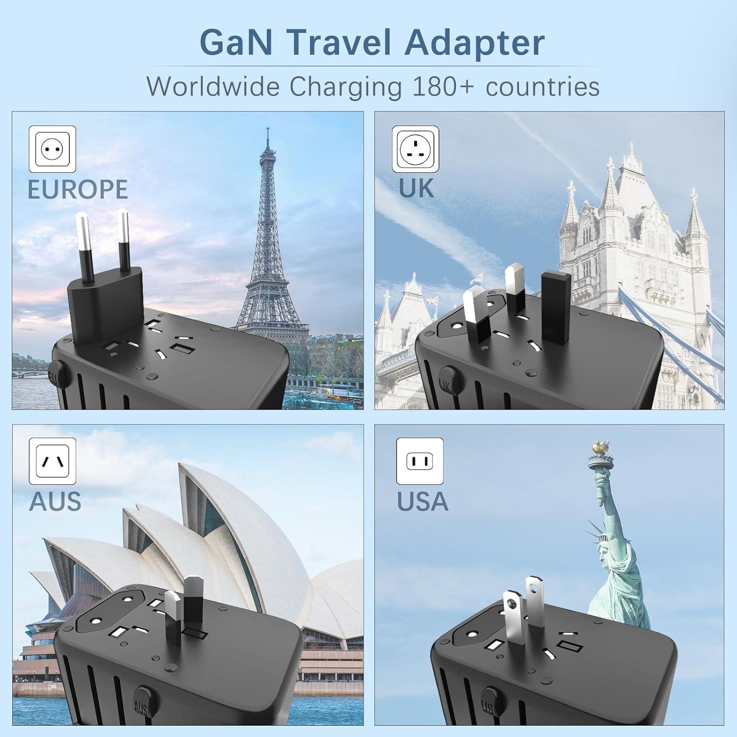 Adaptador de Viaje Internacional Huafeliz 120W 4USB-C 1USB-A