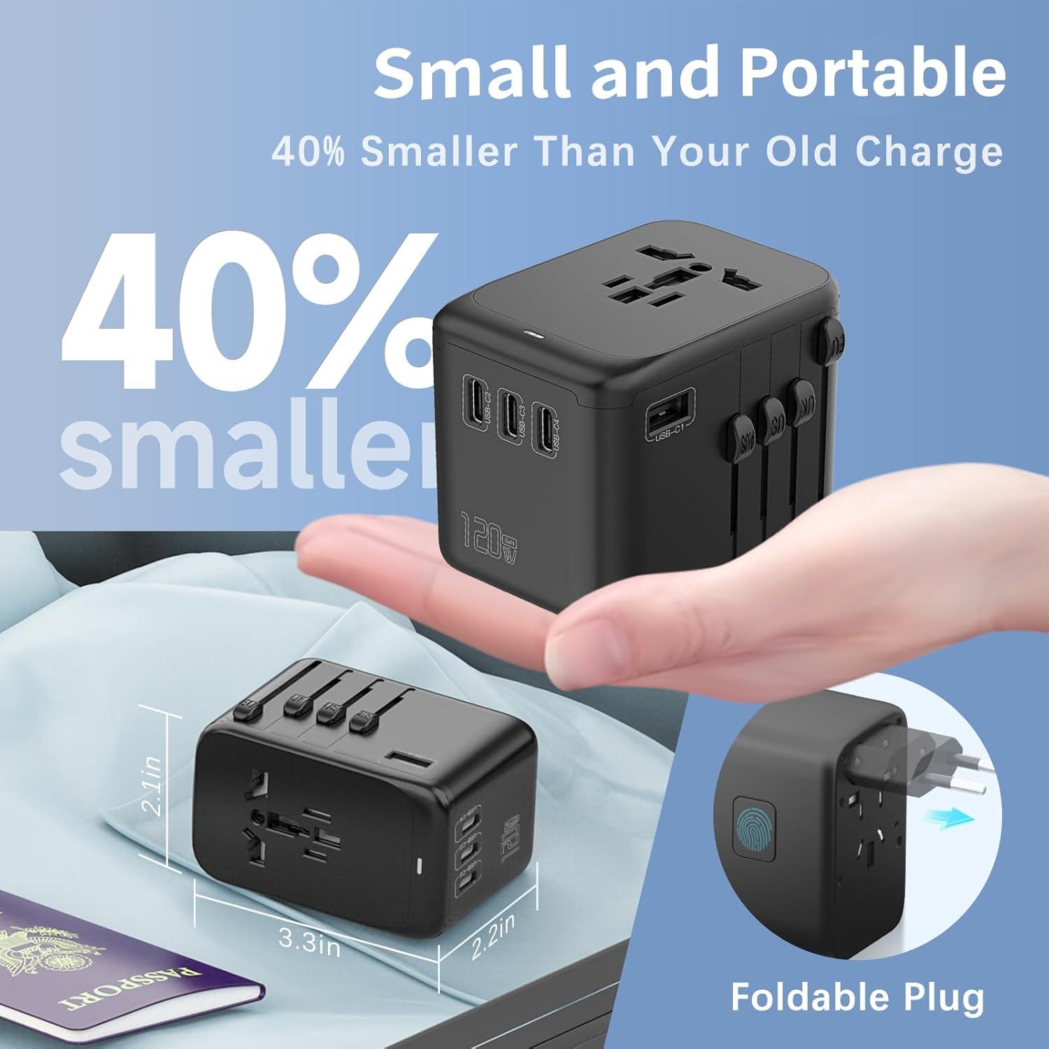 Adaptador de Viaje Internacional Huafeliz 120W 4USB-C 1USB-A