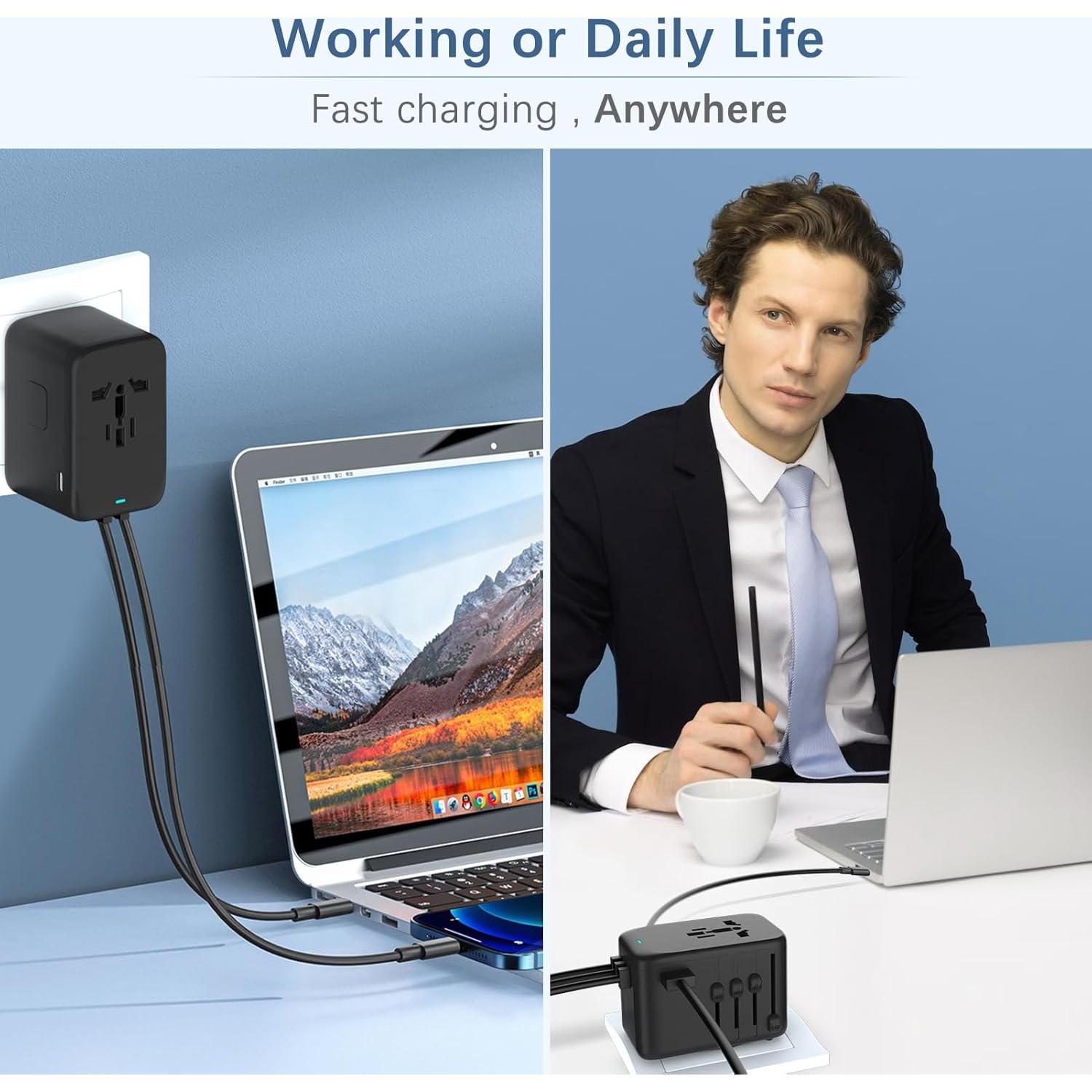 Adaptador de Viaje Internacional Huafeliz 120W 4USB-C 1USB-A