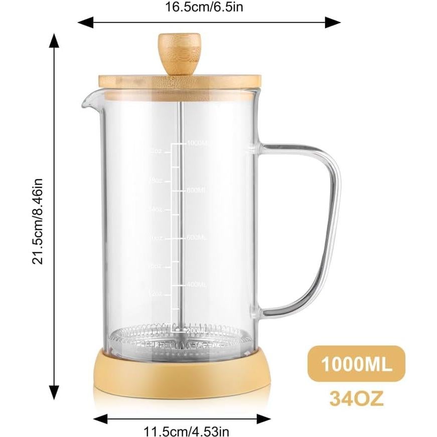 Cafetera Prensa Francesa Wedrink 1000ml Vidrio Borosilicato