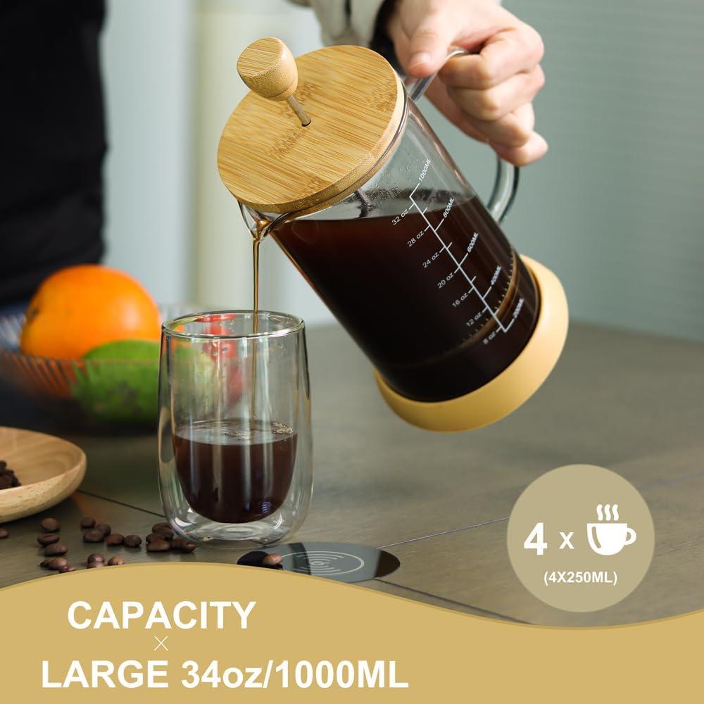 Cafetera Prensa Francesa Wedrink 1000ml Vidrio Borosilicato