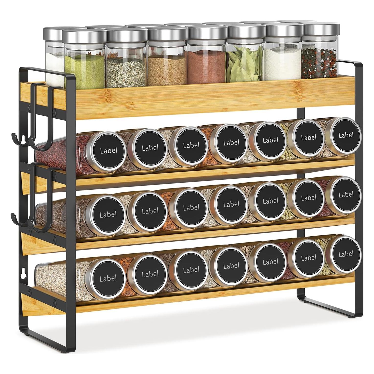 Organizador de Especias de Bambú EsLuker.ly 4 Niveles con Ganchos