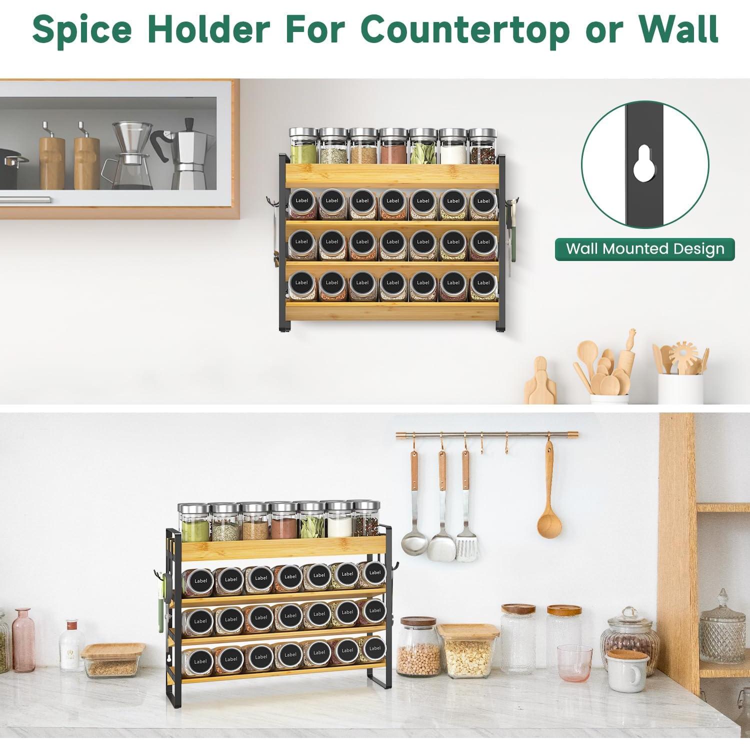 Organizador de Especias de Bambú EsLuker.ly 4 Niveles con Ganchos