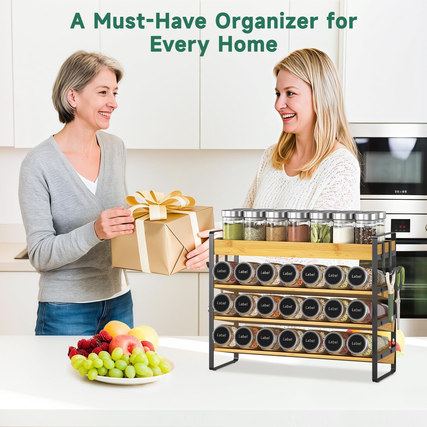 Organizador de Especias de Bambú EsLuker.ly 4 Niveles con Ganchos