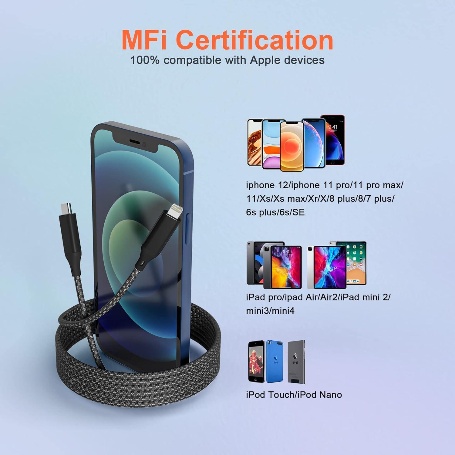 Cable USB C a Lightning Bawanfa 6M Carga Rápida MFi Certificado