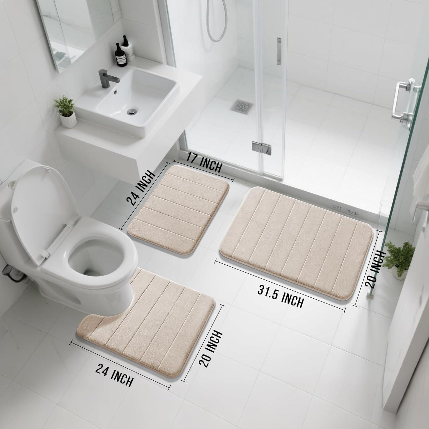 Conjunto de Alfombrillas de Baño Yimobra 3 Piezas Beige