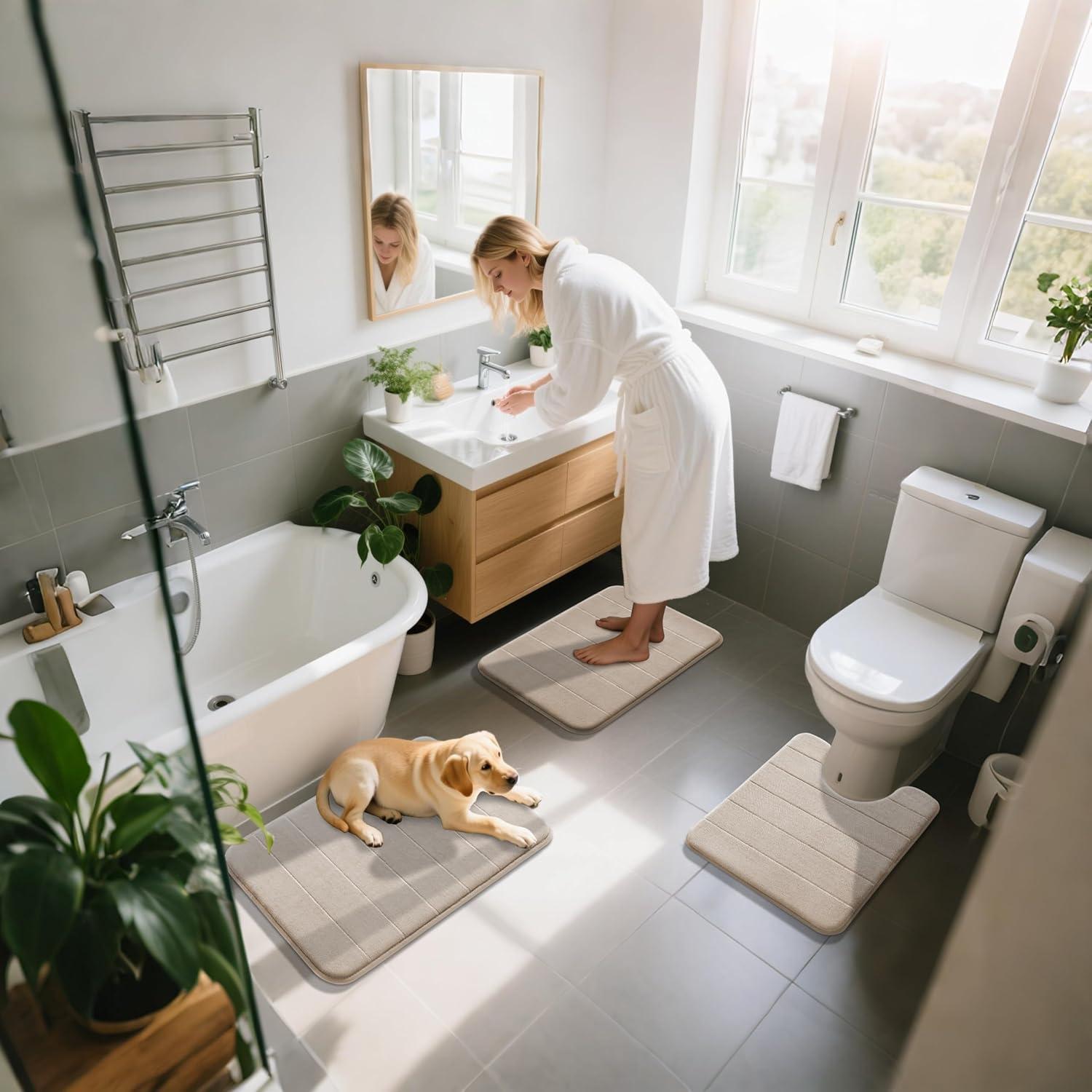 Conjunto de Alfombrillas de Baño Yimobra 3 Piezas Beige