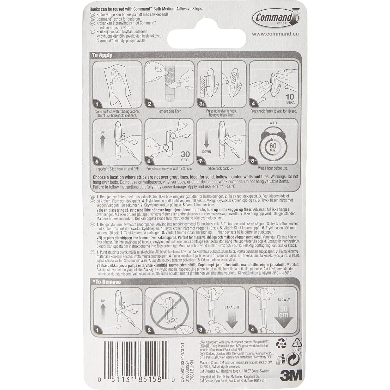 Ganchos de Baño Command Medianos Blancos 2 Piezas Resistentes