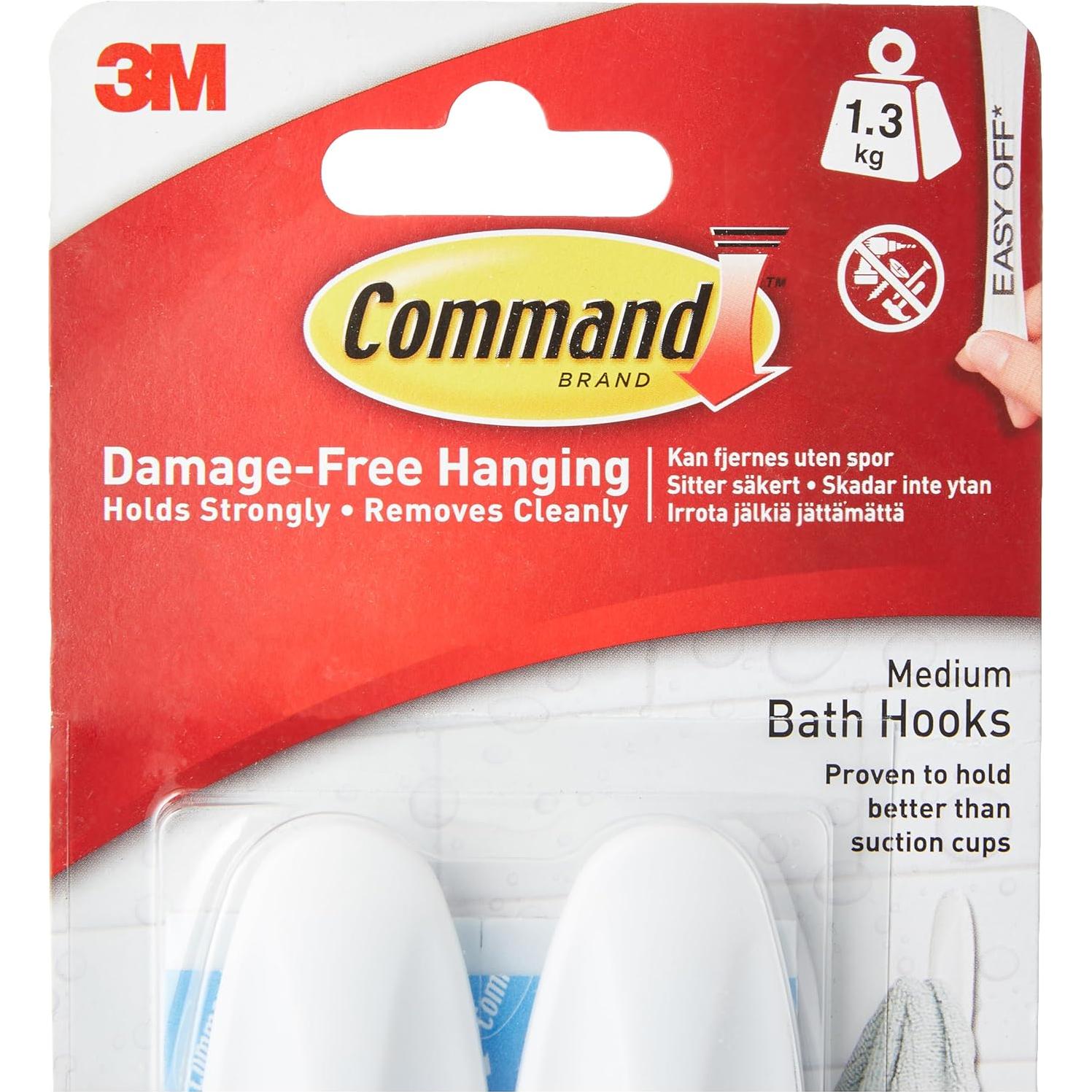 Ganchos de Baño Command Medianos Blancos 2 Piezas Resistentes