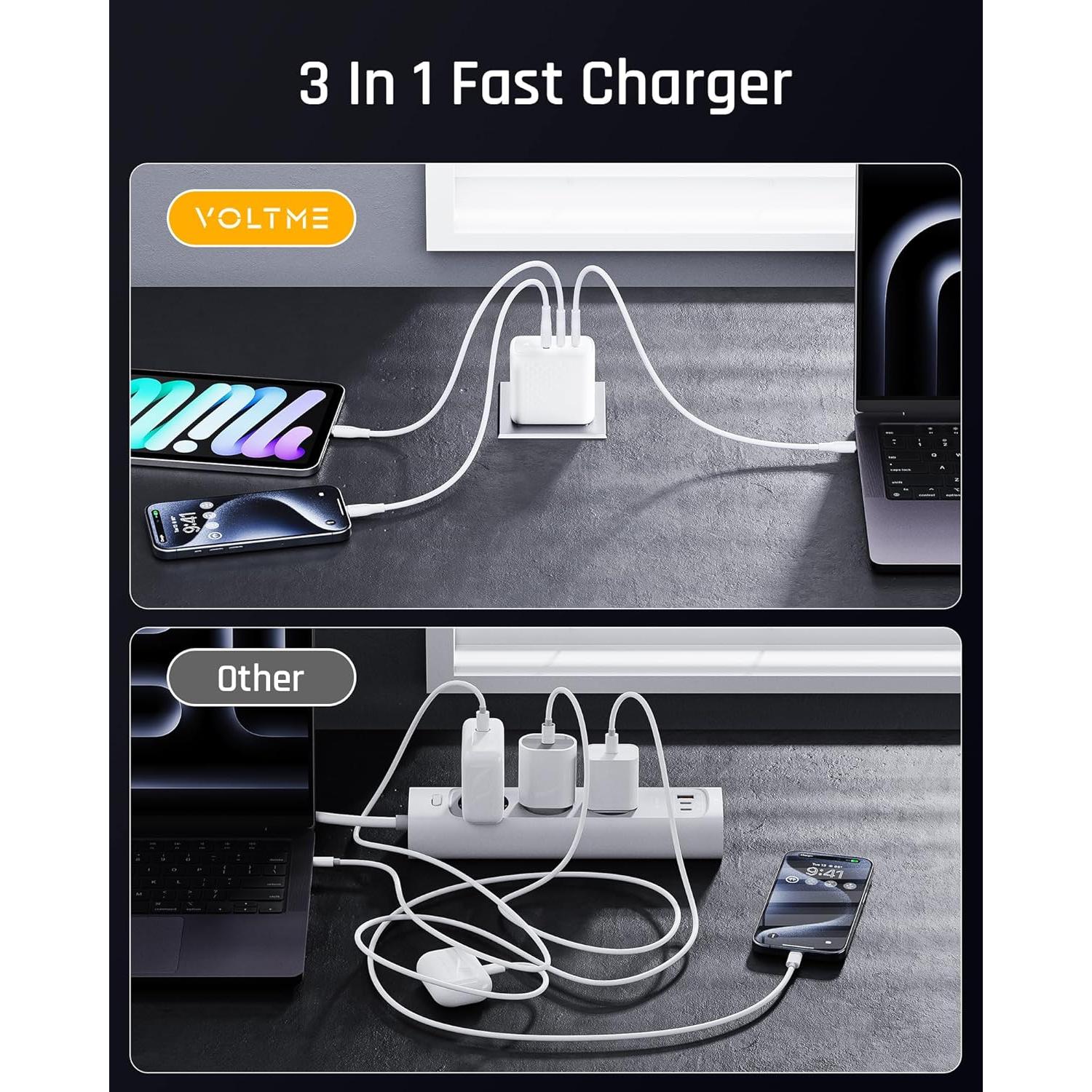 Cargador de Pared USB C VOLTME 100W GaN III 3 Puertos