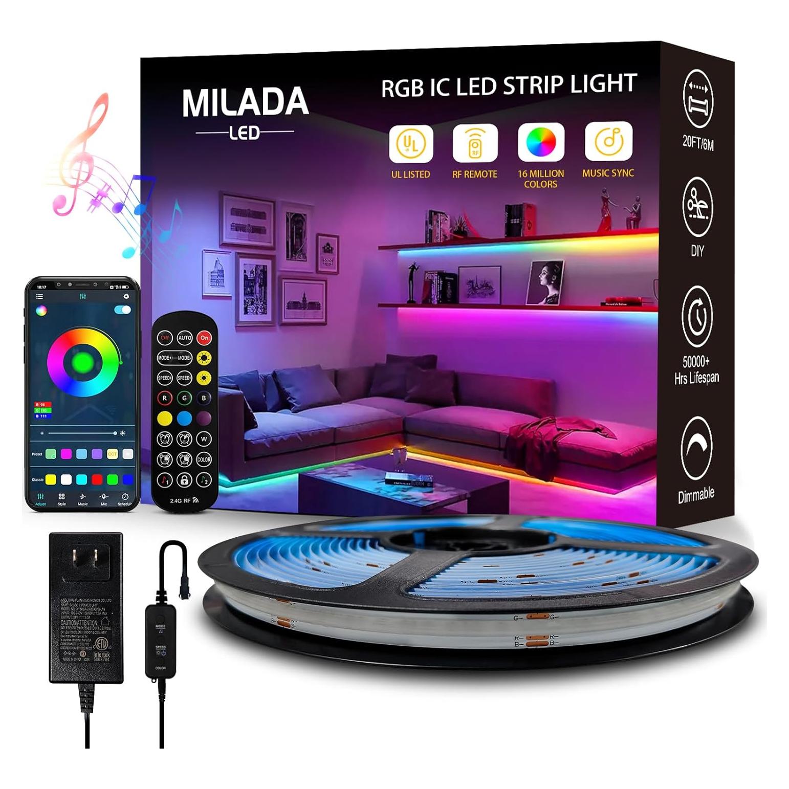 Tira de luces LED COB RGBIC 6M MILADALED con control remoto