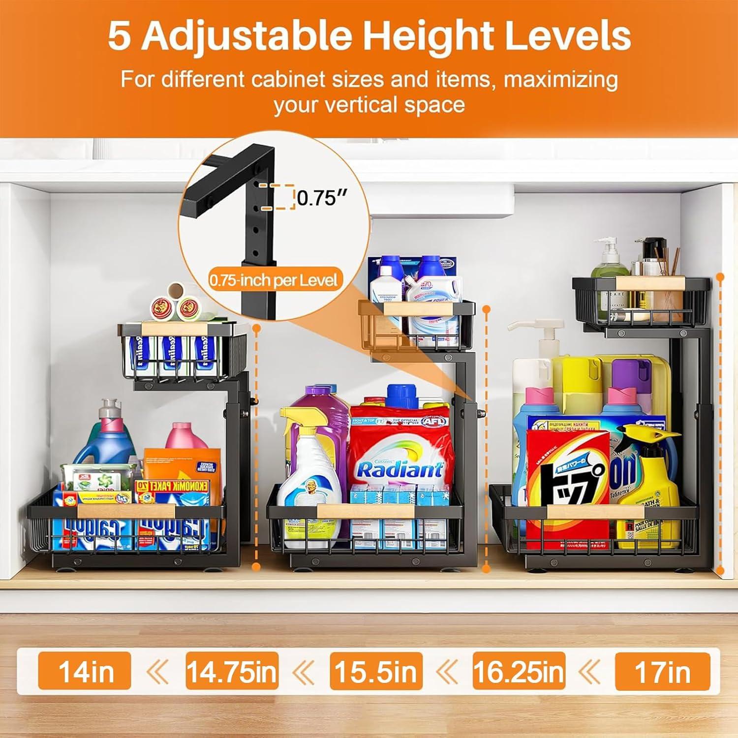 Organizador Bajo Fregadero GREAPA Ajustable 2 Niveles Metal Negro