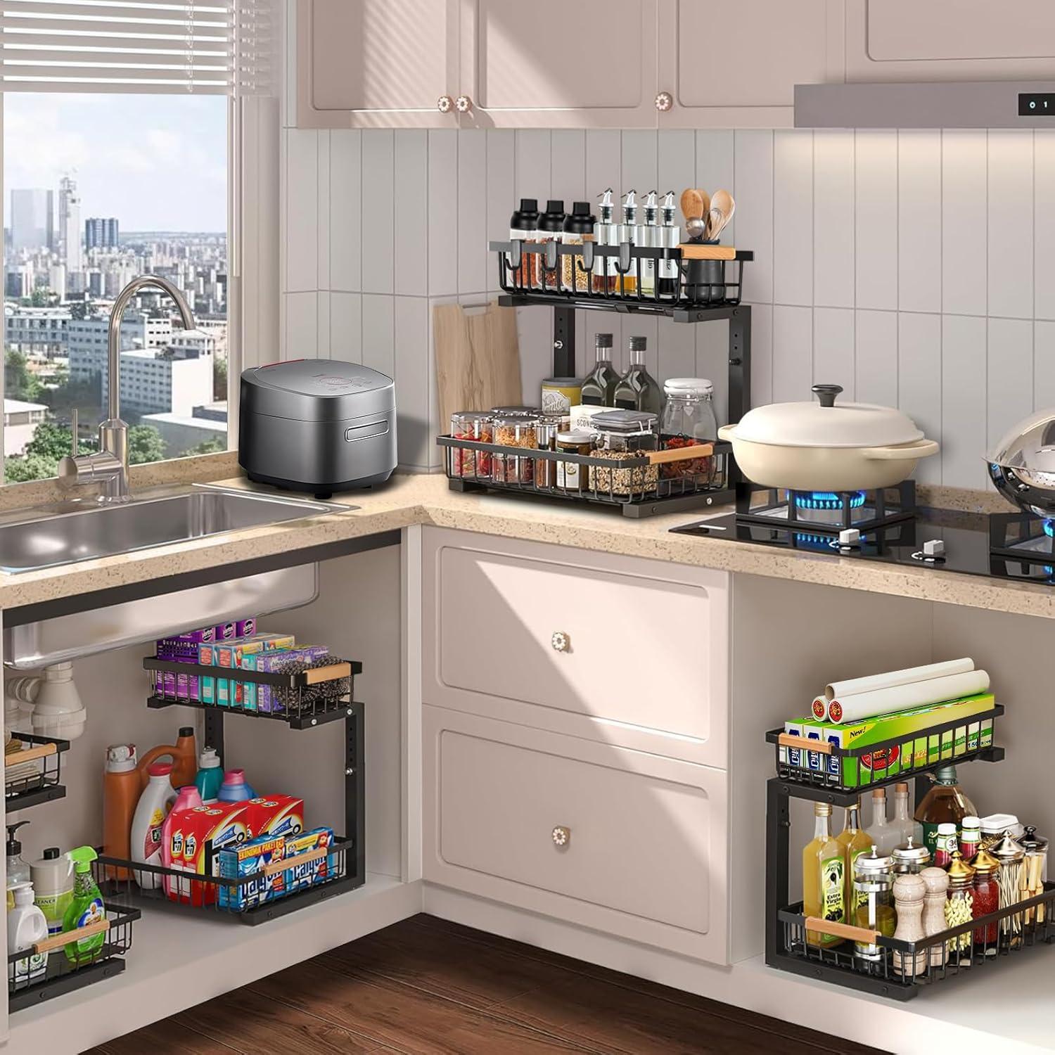 Organizador Bajo Fregadero GREAPA Ajustable 2 Niveles Metal Negro