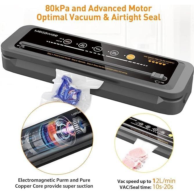 Selladora al Vacío MegaWise VS6620 - 80kPa, Automática, Negro