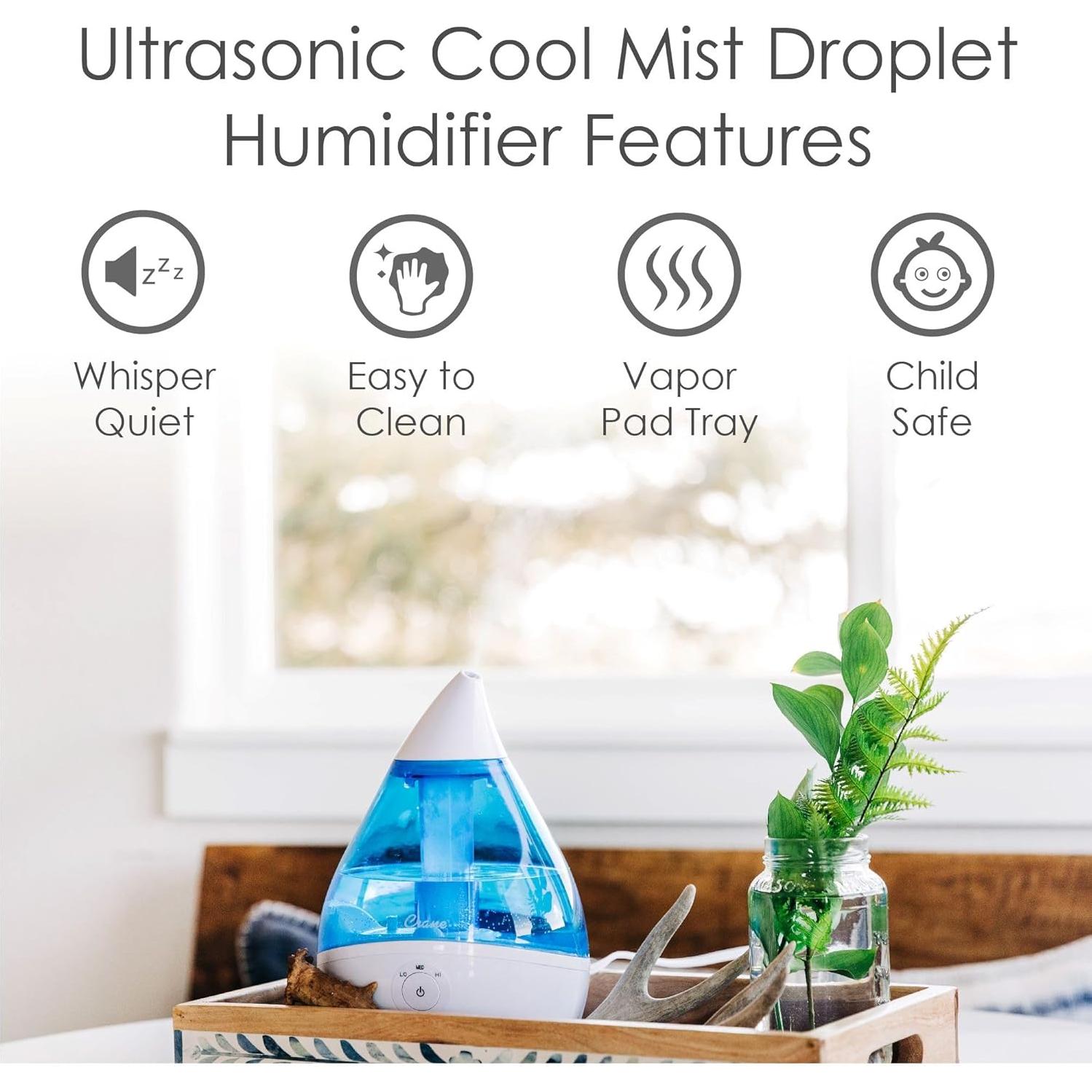 Humidificador ultrasónico Crane Droplet 1.89L azul y blanco