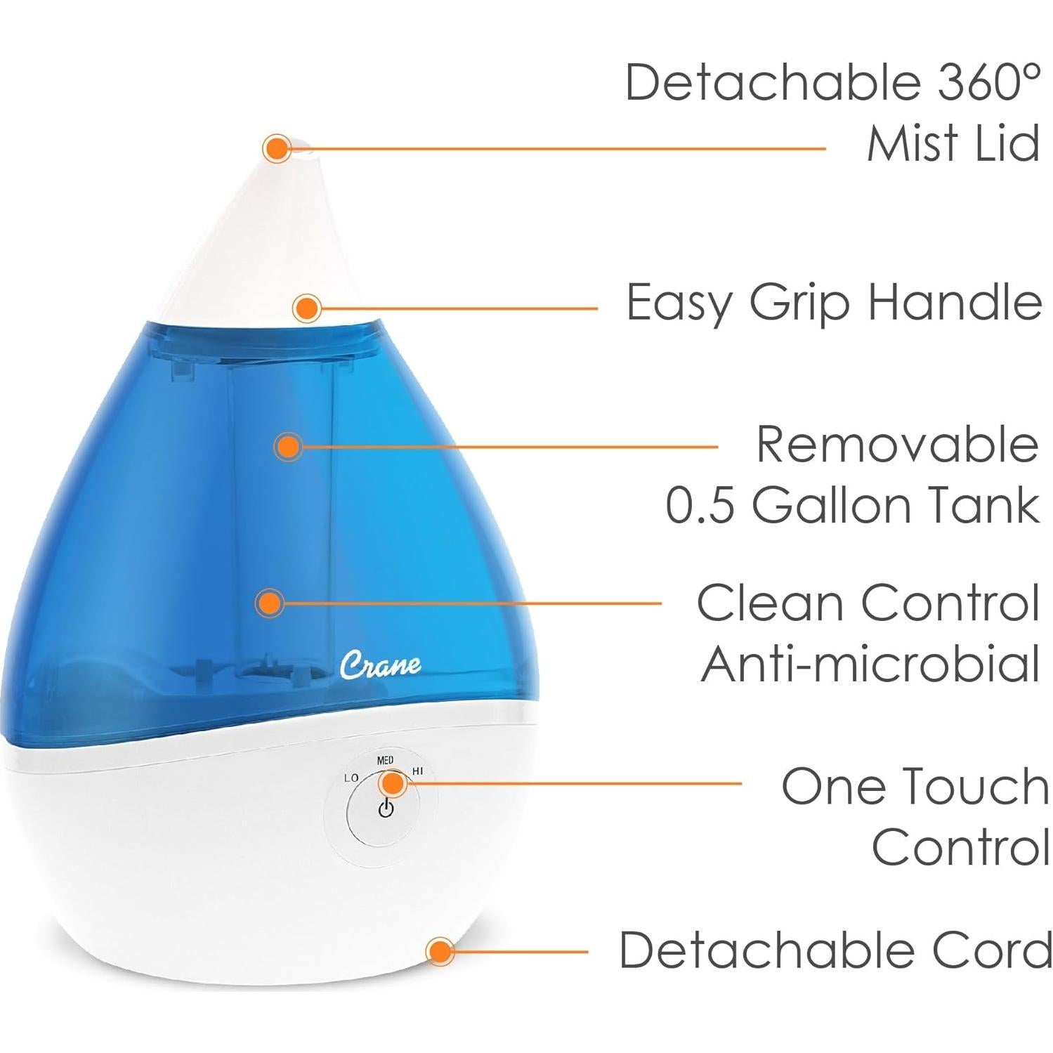 Humidificador ultrasónico Crane Droplet 1.89L azul y blanco