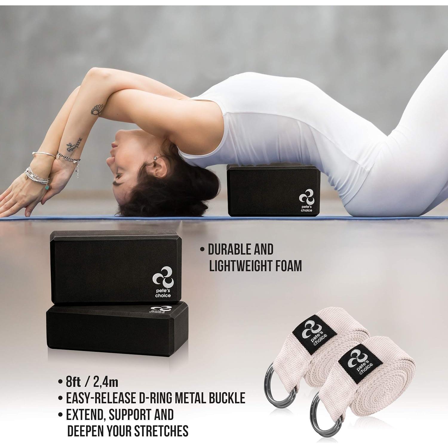 Kit de Yoga Pete's Choice: 2 Correas Ajustables + 2 Bloques