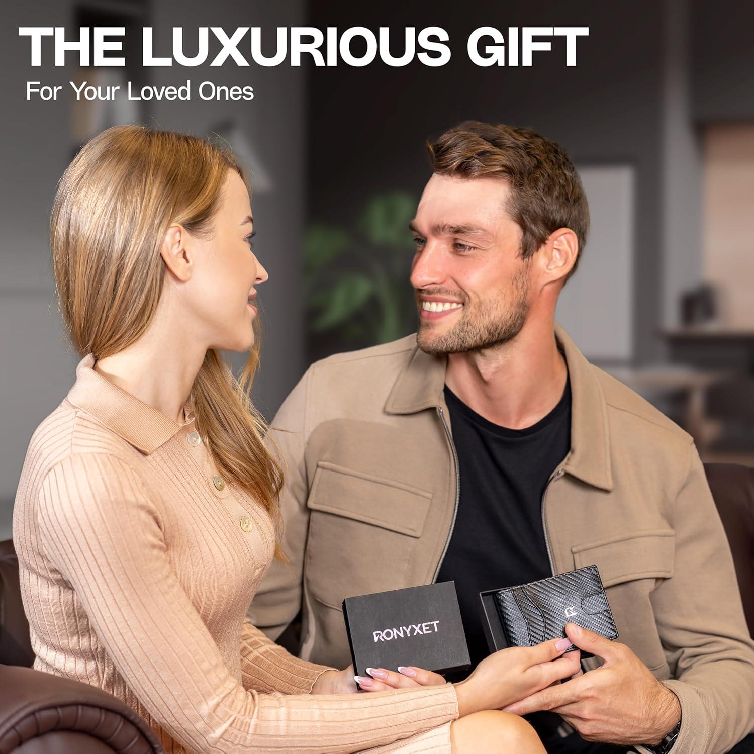 Billetera delgada Ronyxet de cuero con bloqueo RFID - Carbono Negro