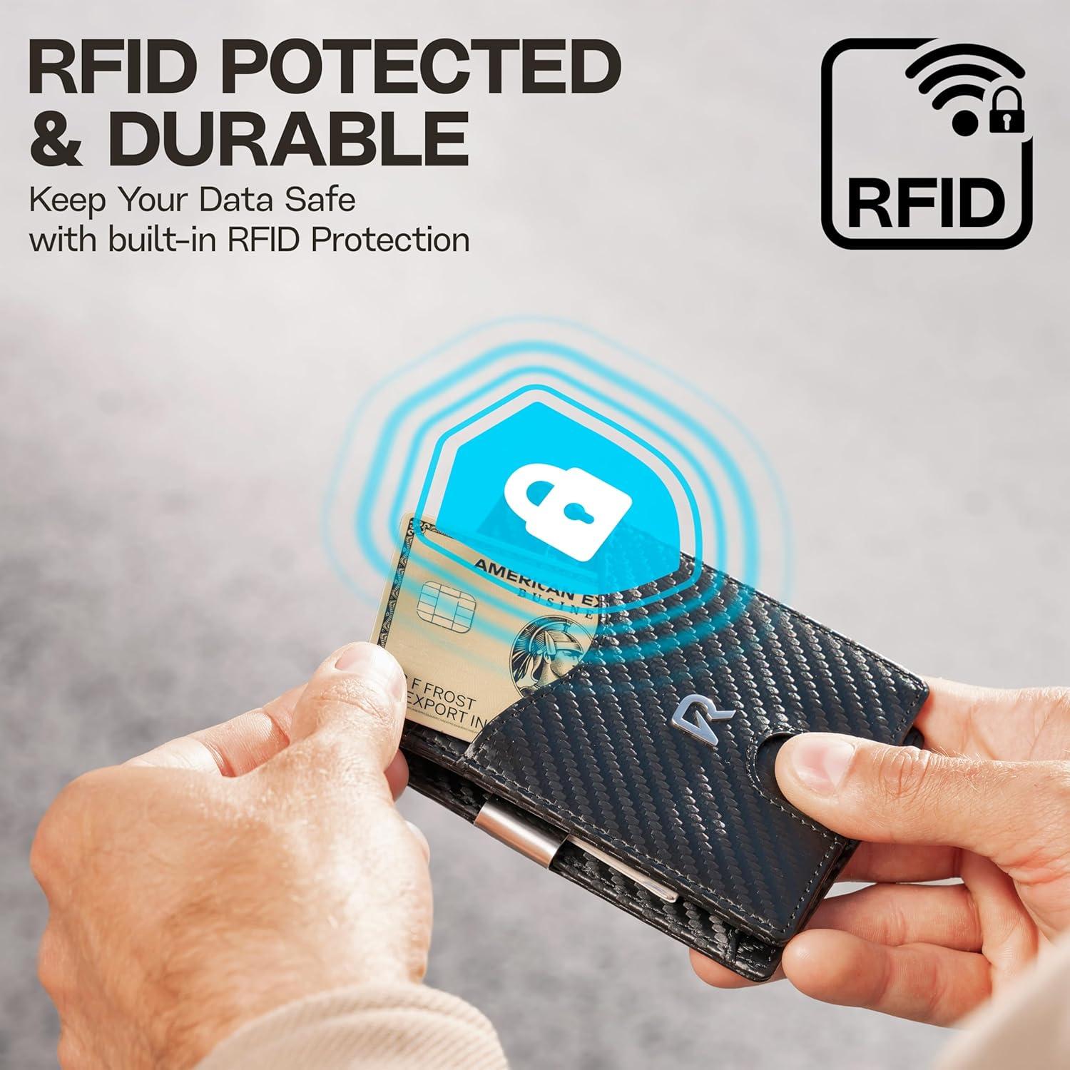 Billetera delgada Ronyxet de cuero con bloqueo RFID - Carbono Negro